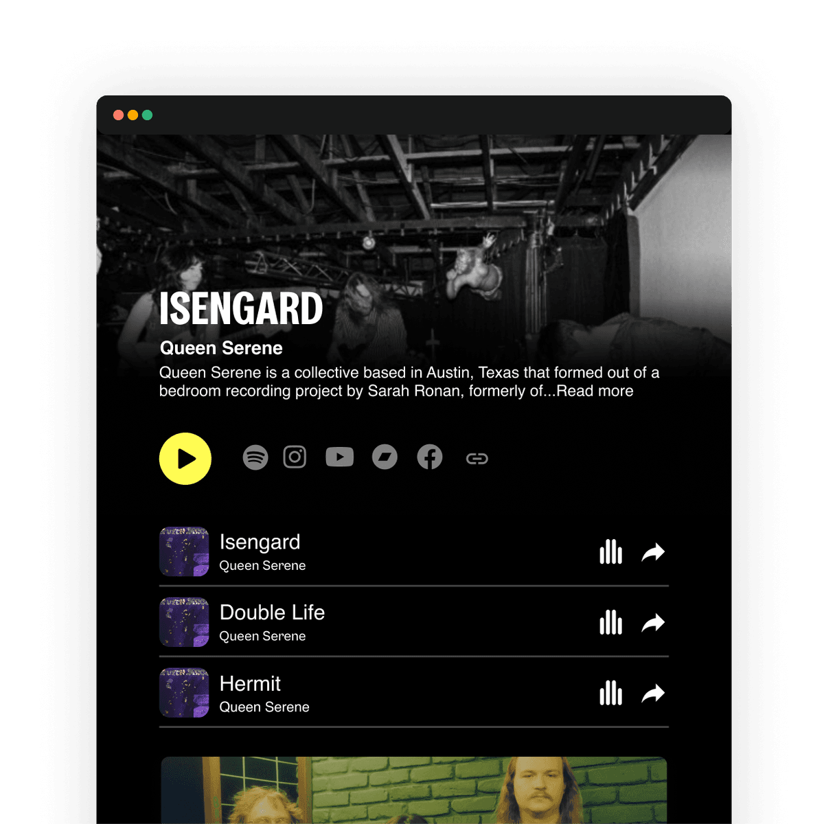 A screenshot showing a DISCO album page, presenting an artist in their music on a well-designed page