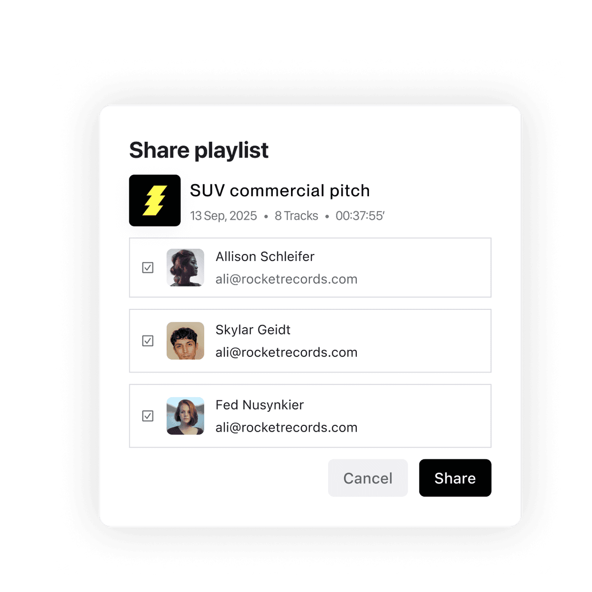 A screenshot showing the ability to share a DISCO playlist with others inside your organization