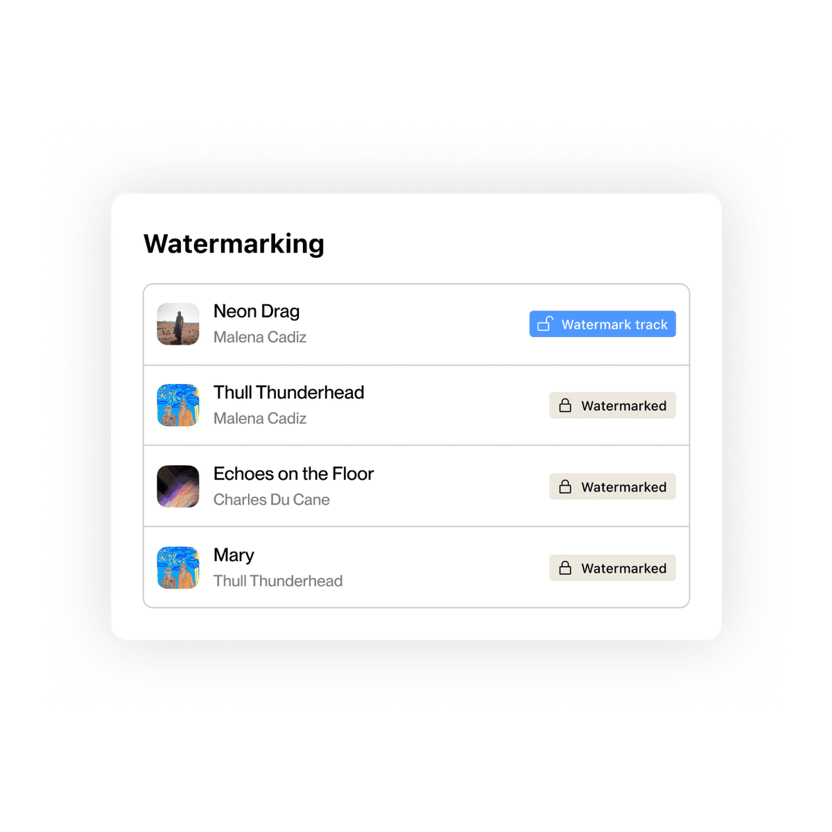 A screenshot showing the ability to securely watermark tracks in DISCO, preventing against leaks