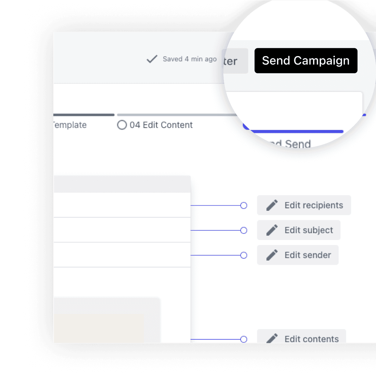 A screenshot of DISCO's email creator, showing the ability to send professional email campaigns from within the product